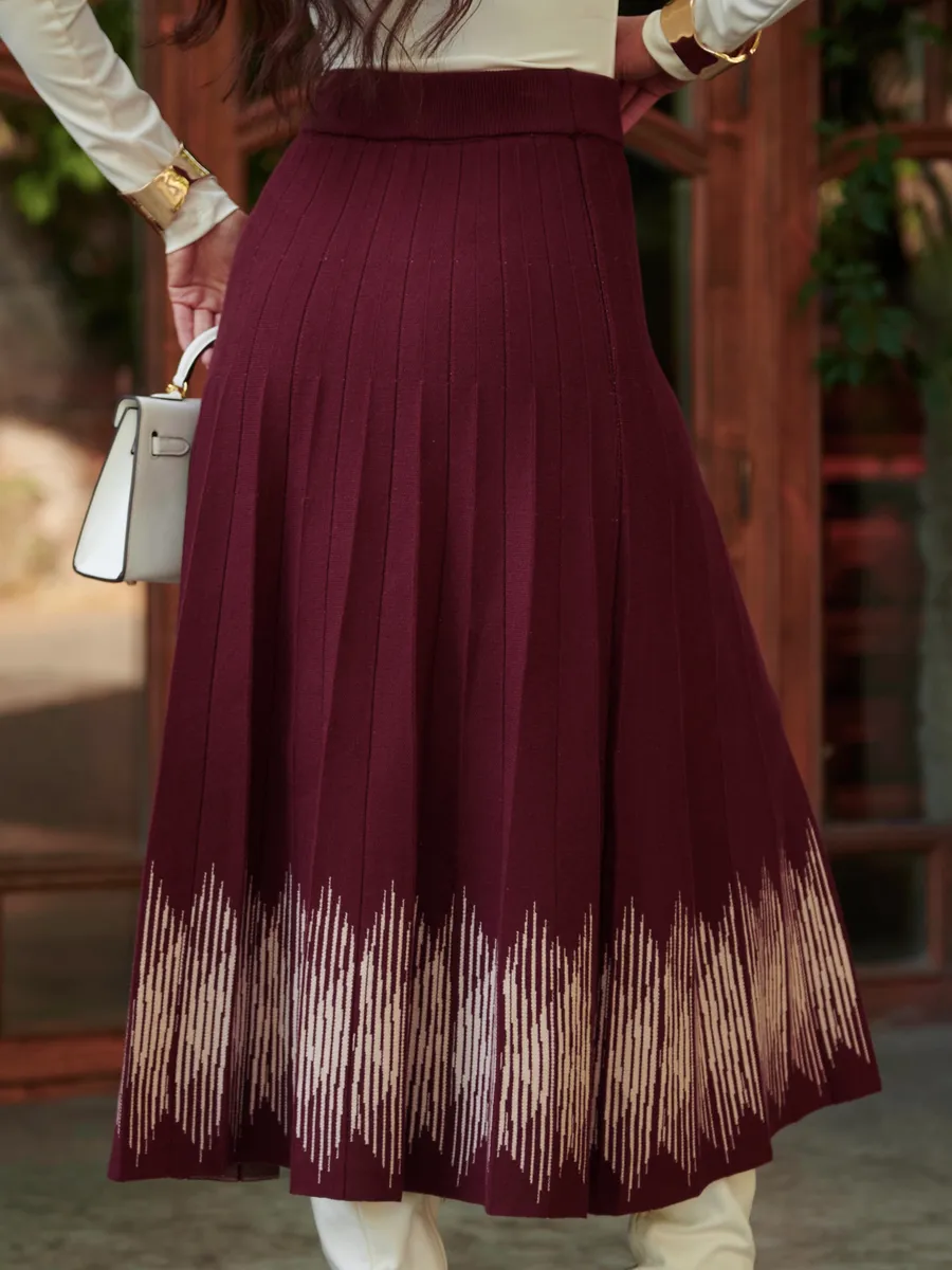 Бордовая юбка плиссе трикотажная теплая