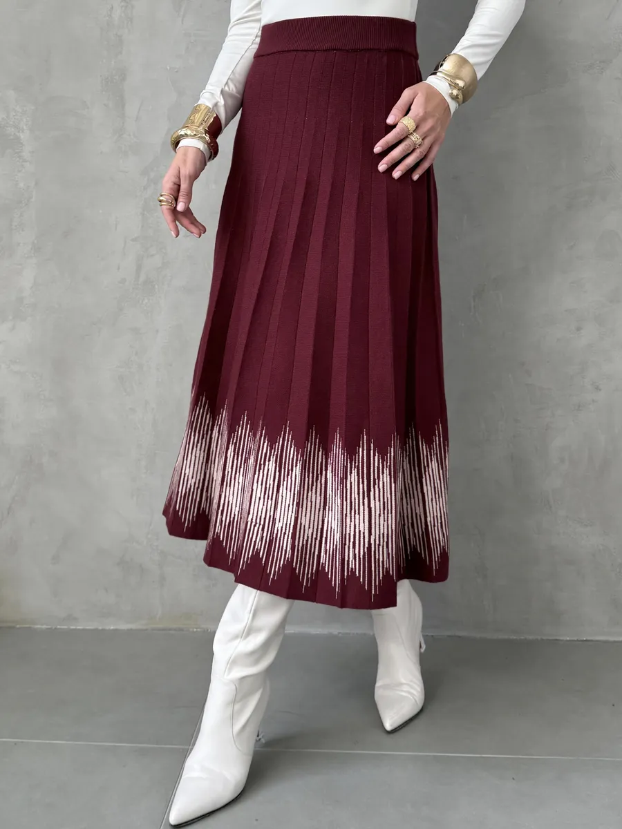 Бордовая юбка плиссе трикотажная теплая