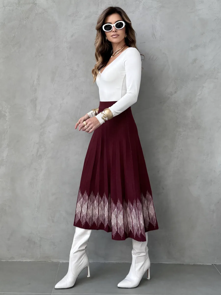 Бордовая юбка плиссе трикотажная теплая