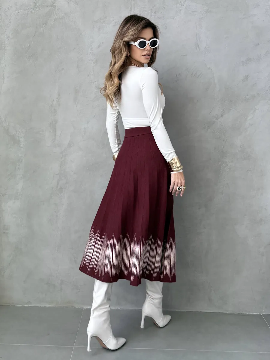 Бордовая юбка плиссе трикотажная теплая
