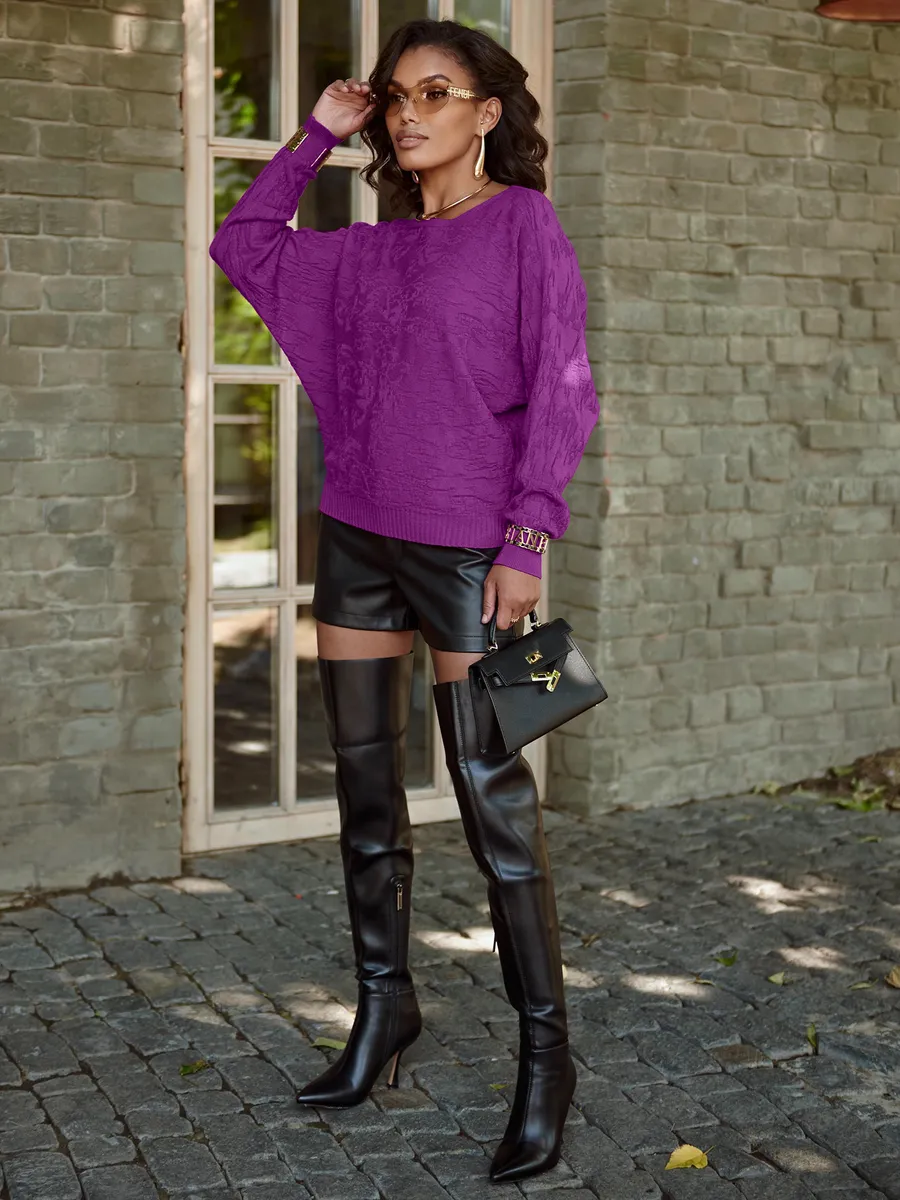 Фиолетовая кофта оверсайз с узорами