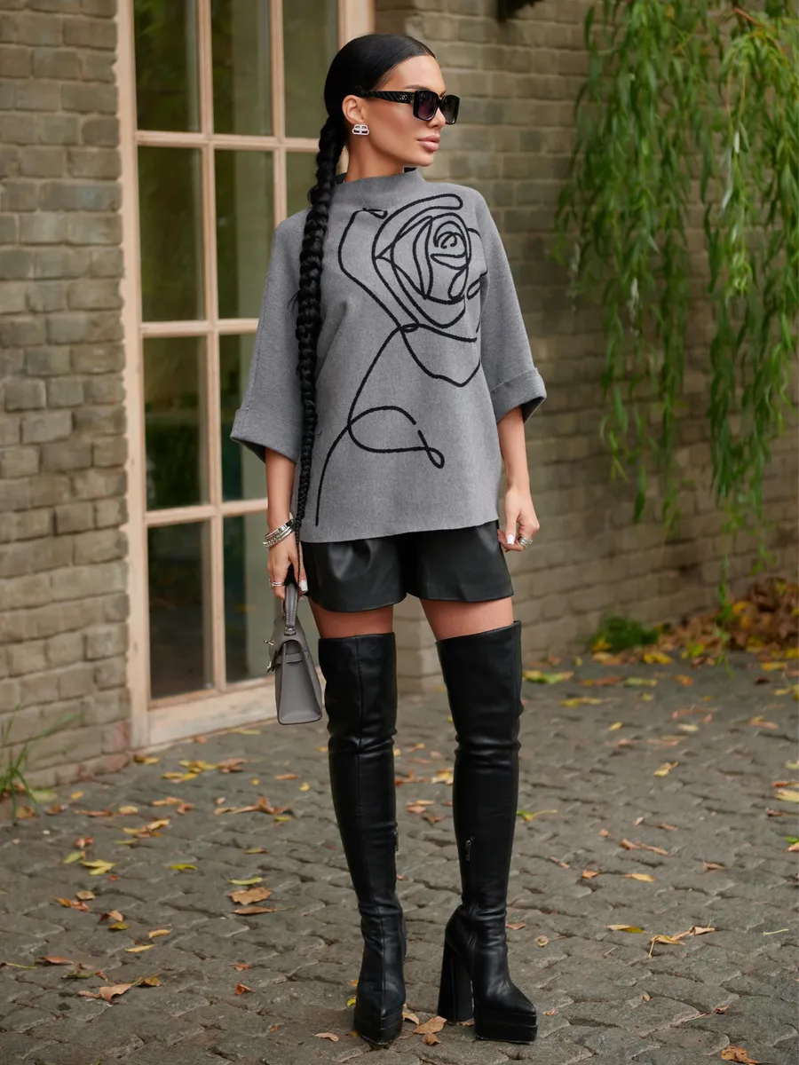 Серая кофта теплая нарядная оверсайз