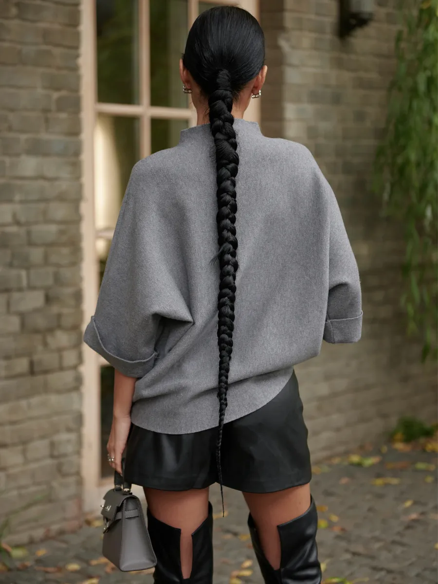 Серая кофта теплая нарядная оверсайз