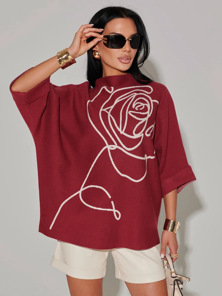 Бордовая кофта теплая нарядная оверсайз