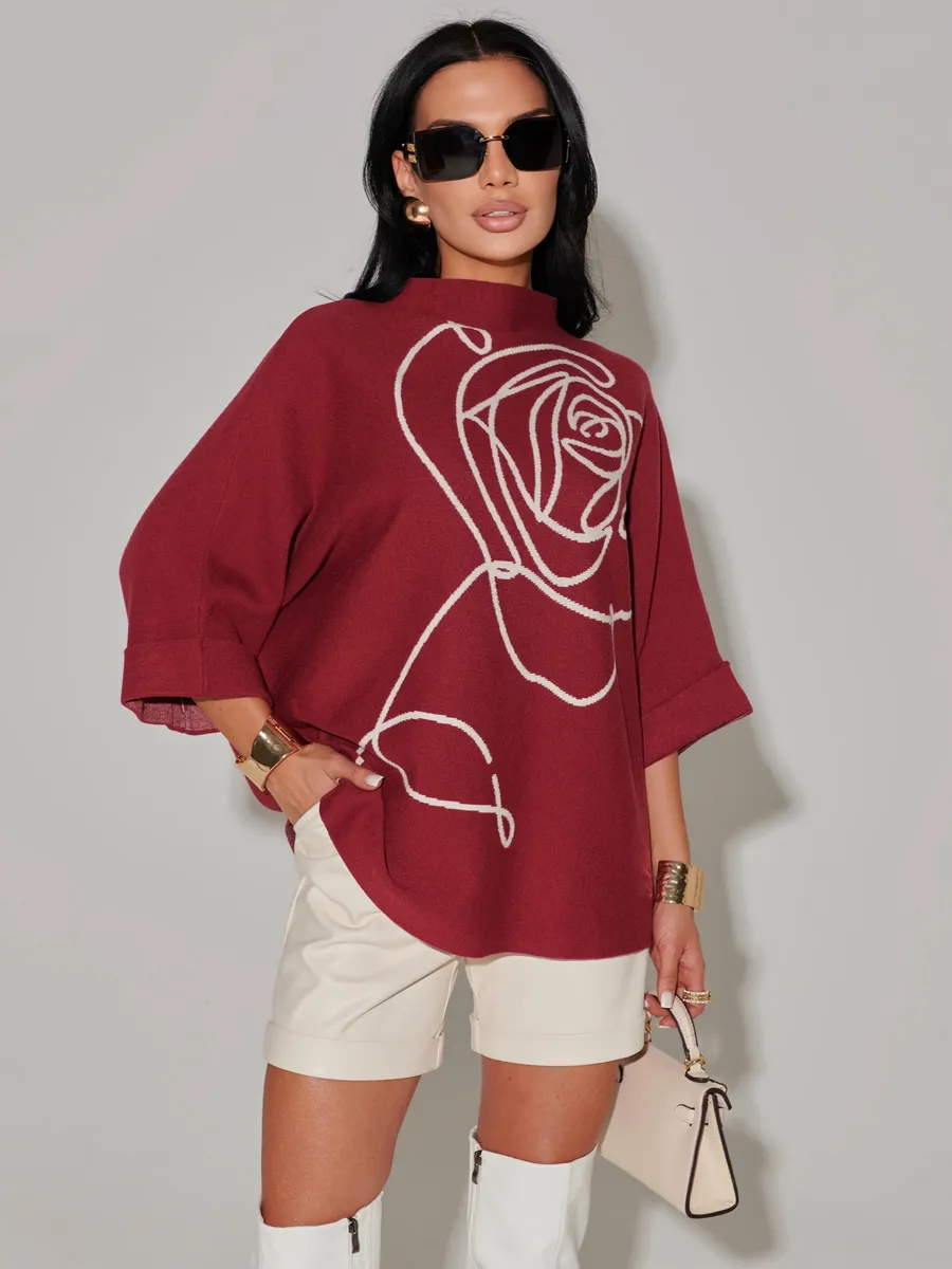 Бордовая кофта теплая нарядная оверсайз