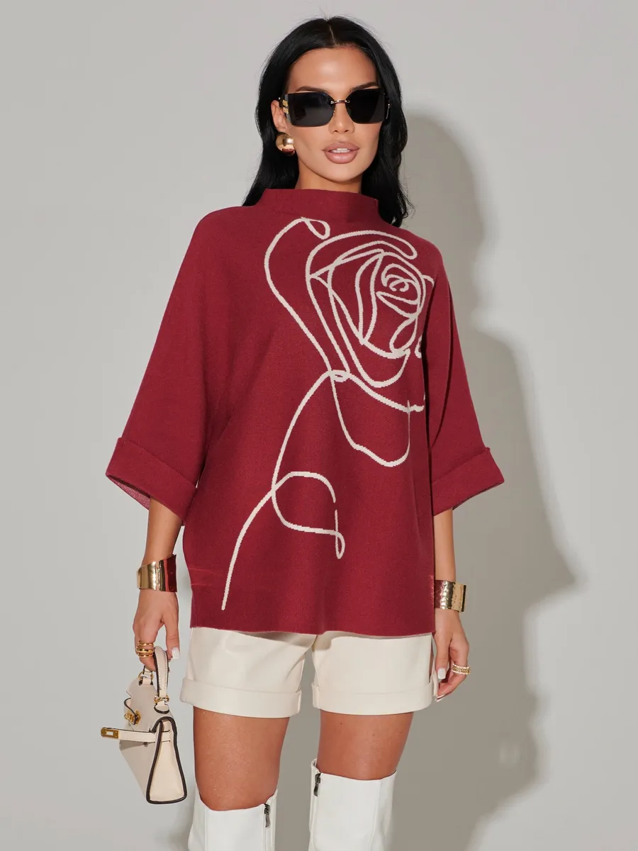 Бордовая кофта теплая нарядная оверсайз