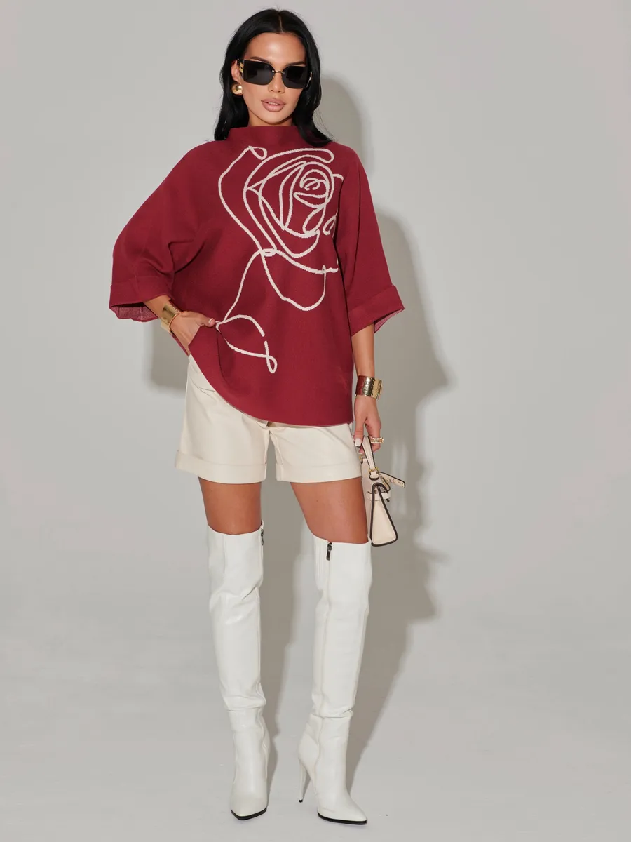 Бордовая кофта теплая нарядная оверсайз