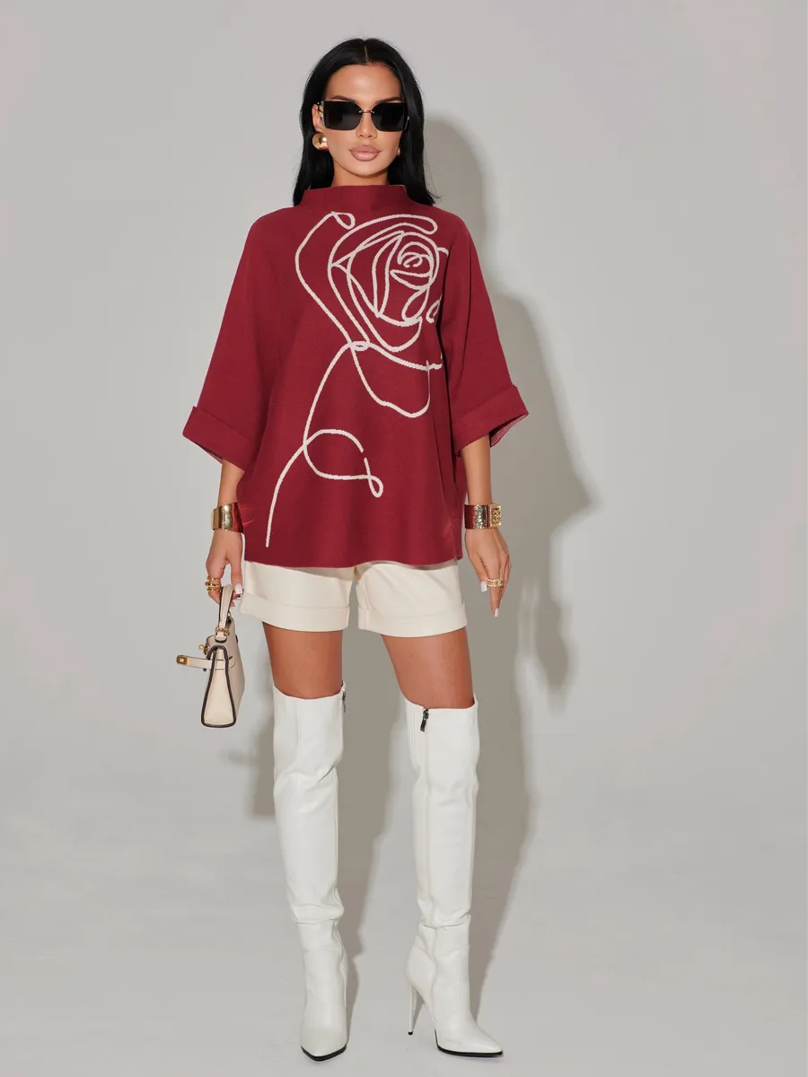 Бордовая кофта теплая нарядная оверсайз