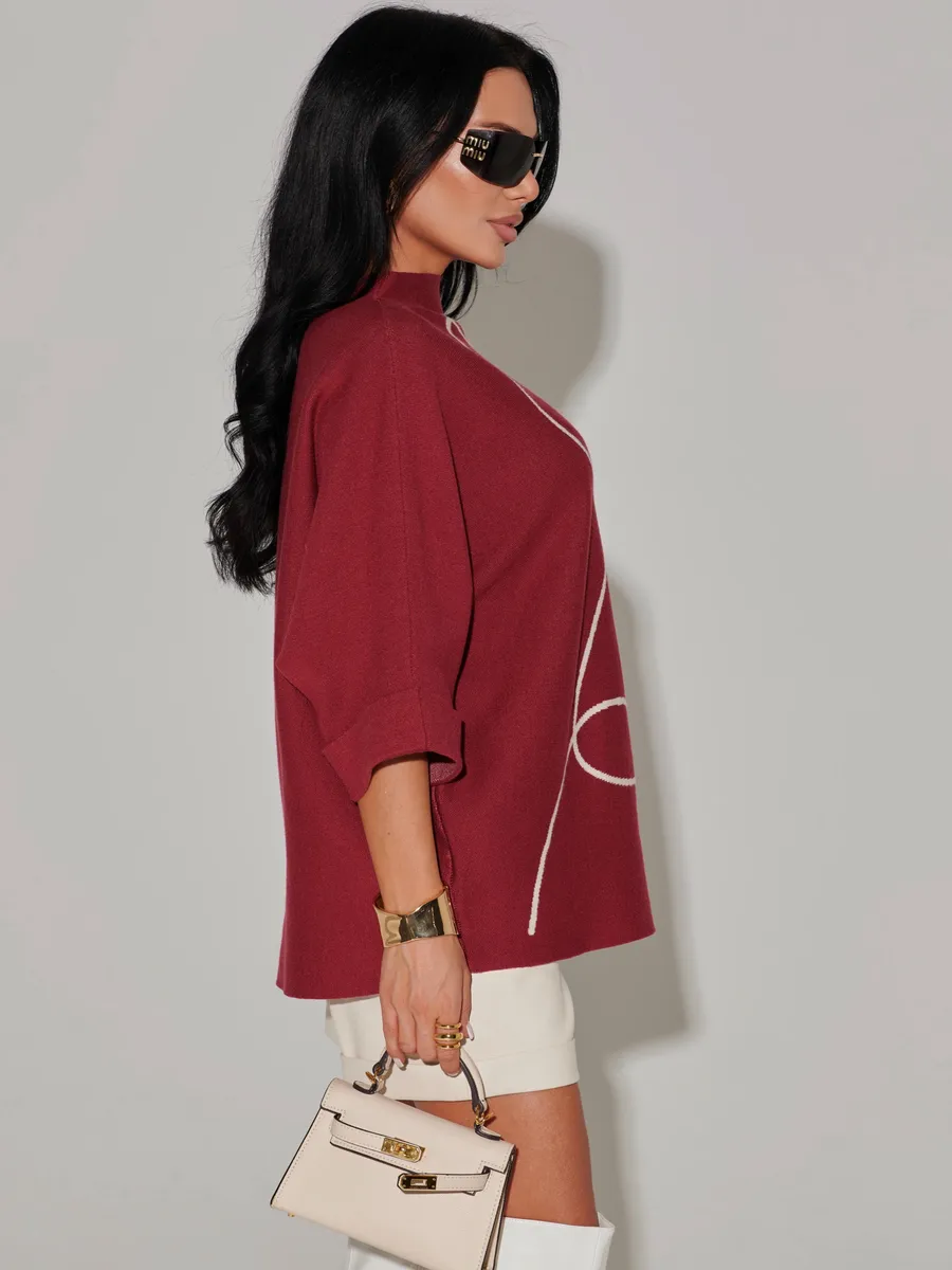 Бордовая кофта теплая нарядная оверсайз