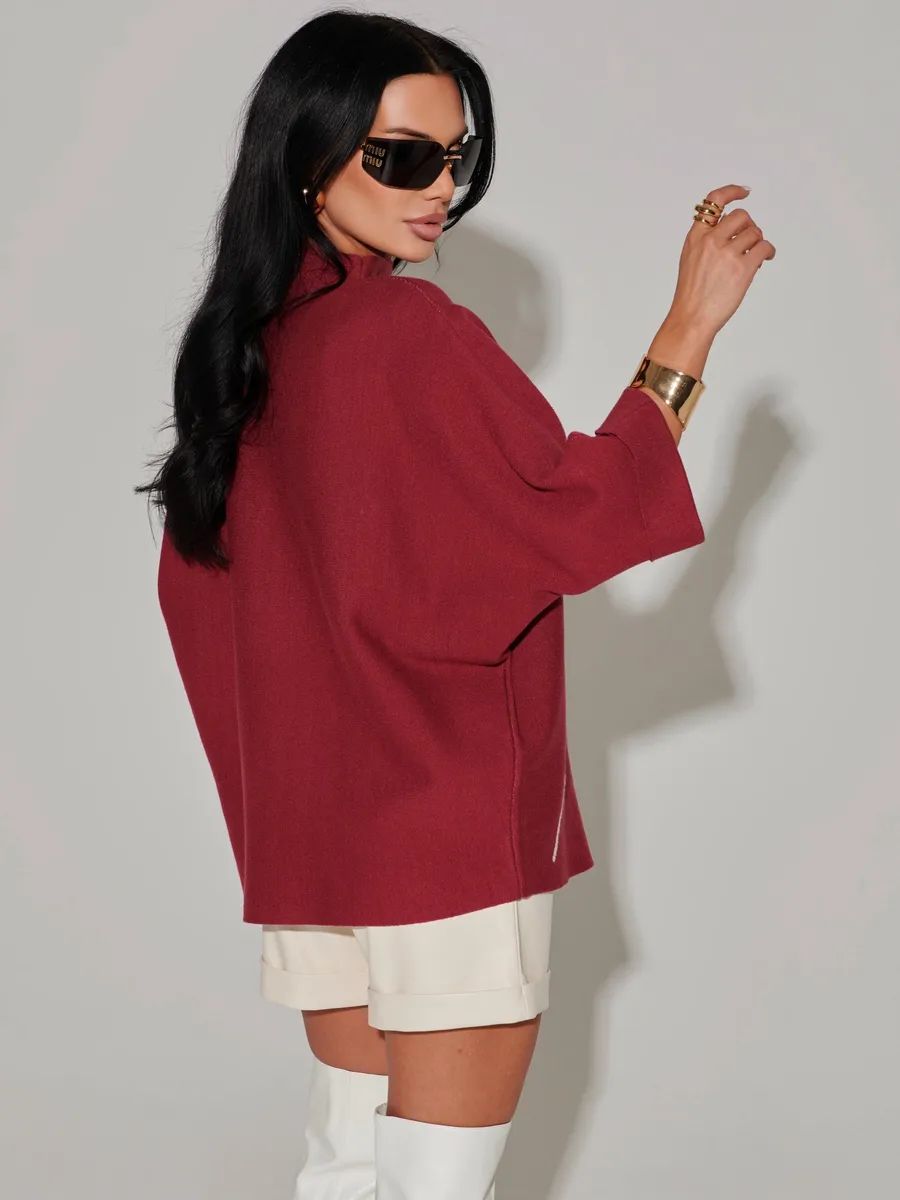 Бордовая кофта теплая нарядная оверсайз