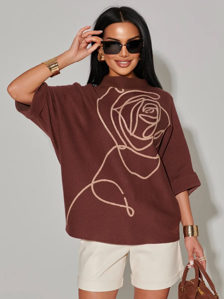 Коричневая кофта теплая нарядная оверсайз