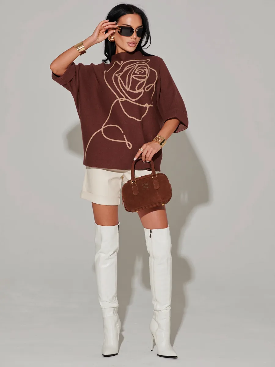 Коричневая кофта теплая нарядная оверсайз