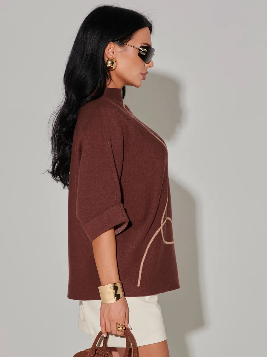 Коричневая кофта теплая нарядная оверсайз