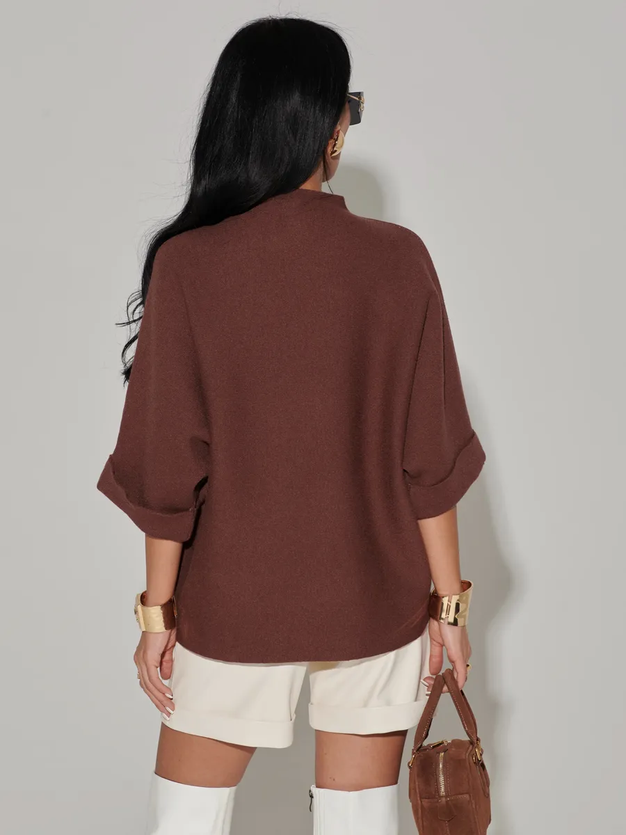 Коричневая кофта теплая нарядная оверсайз