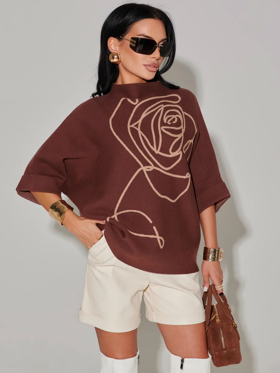 Коричневая кофта теплая нарядная оверсайз