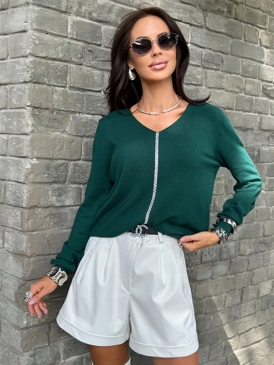 Зеленая кофта нарядная трикотажная