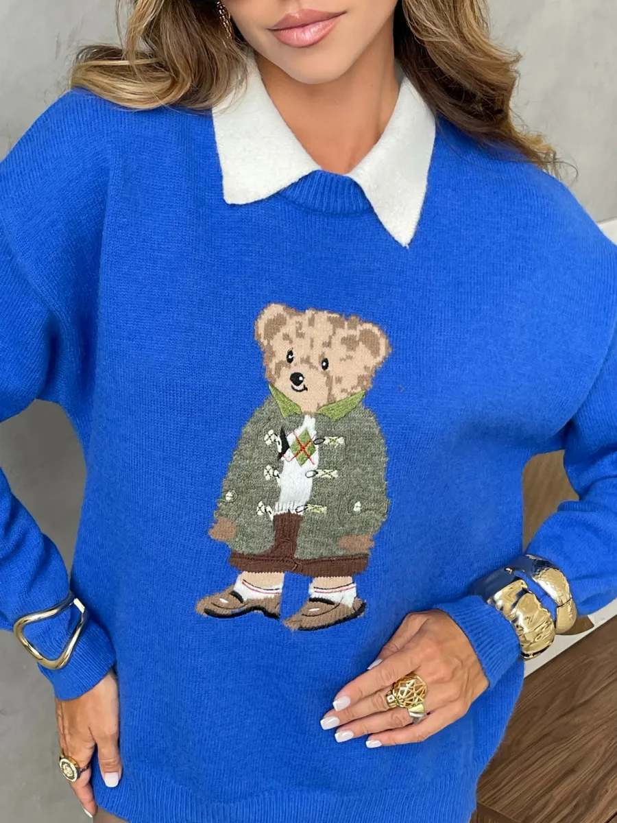 Синяя кофта теплая вязаная