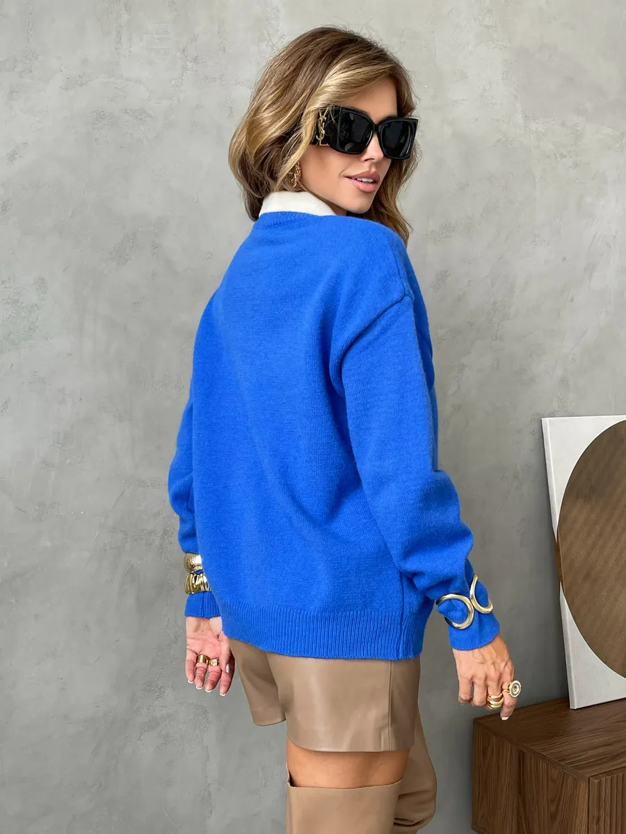 Синяя кофта теплая вязаная