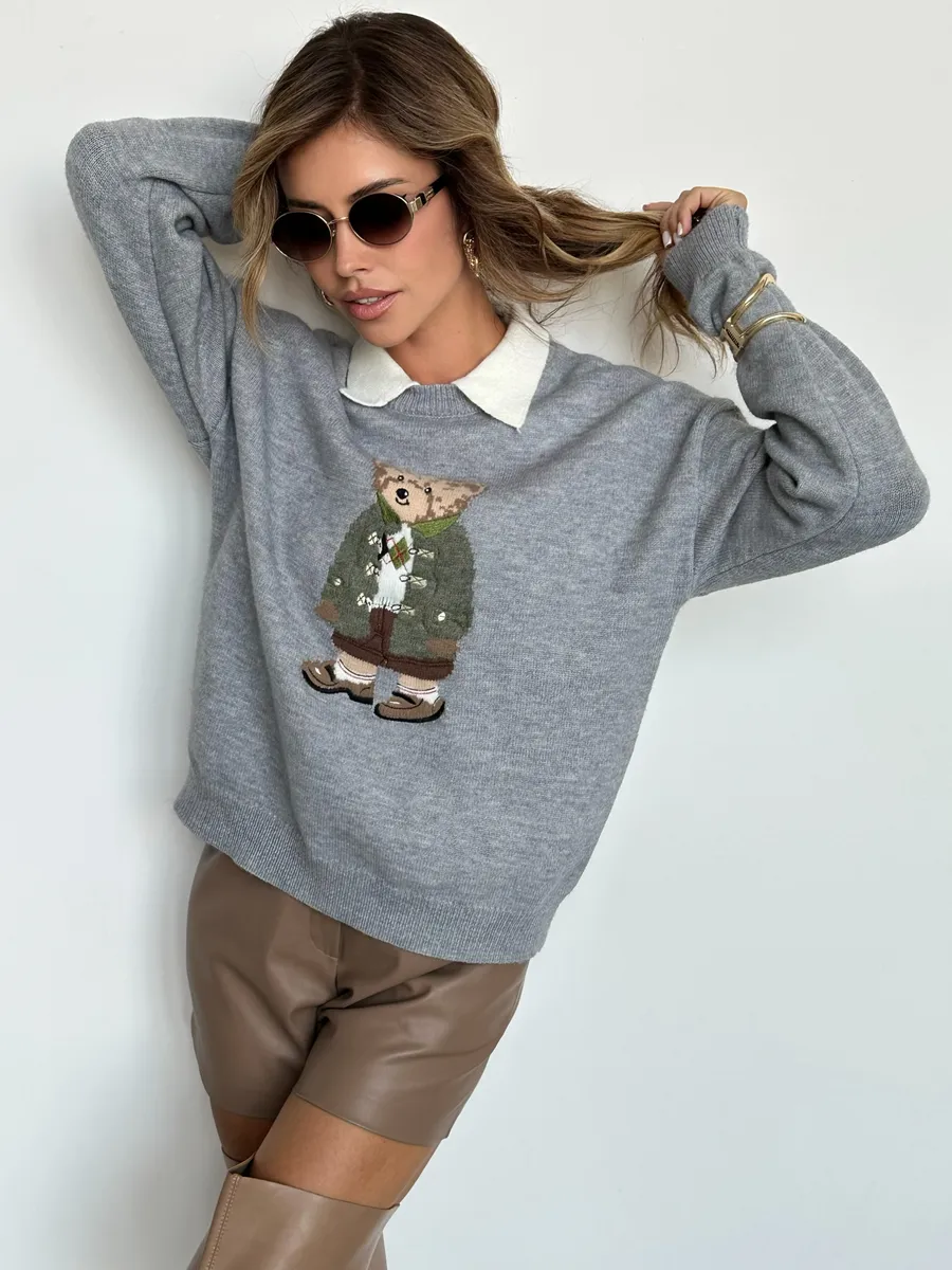 Серая кофта теплая вязаная