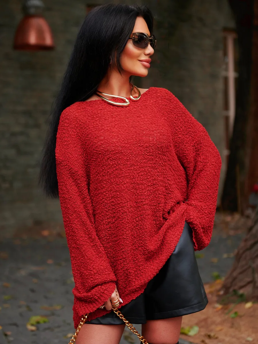 Бордовая кофта оверсайз вязаная нарядная