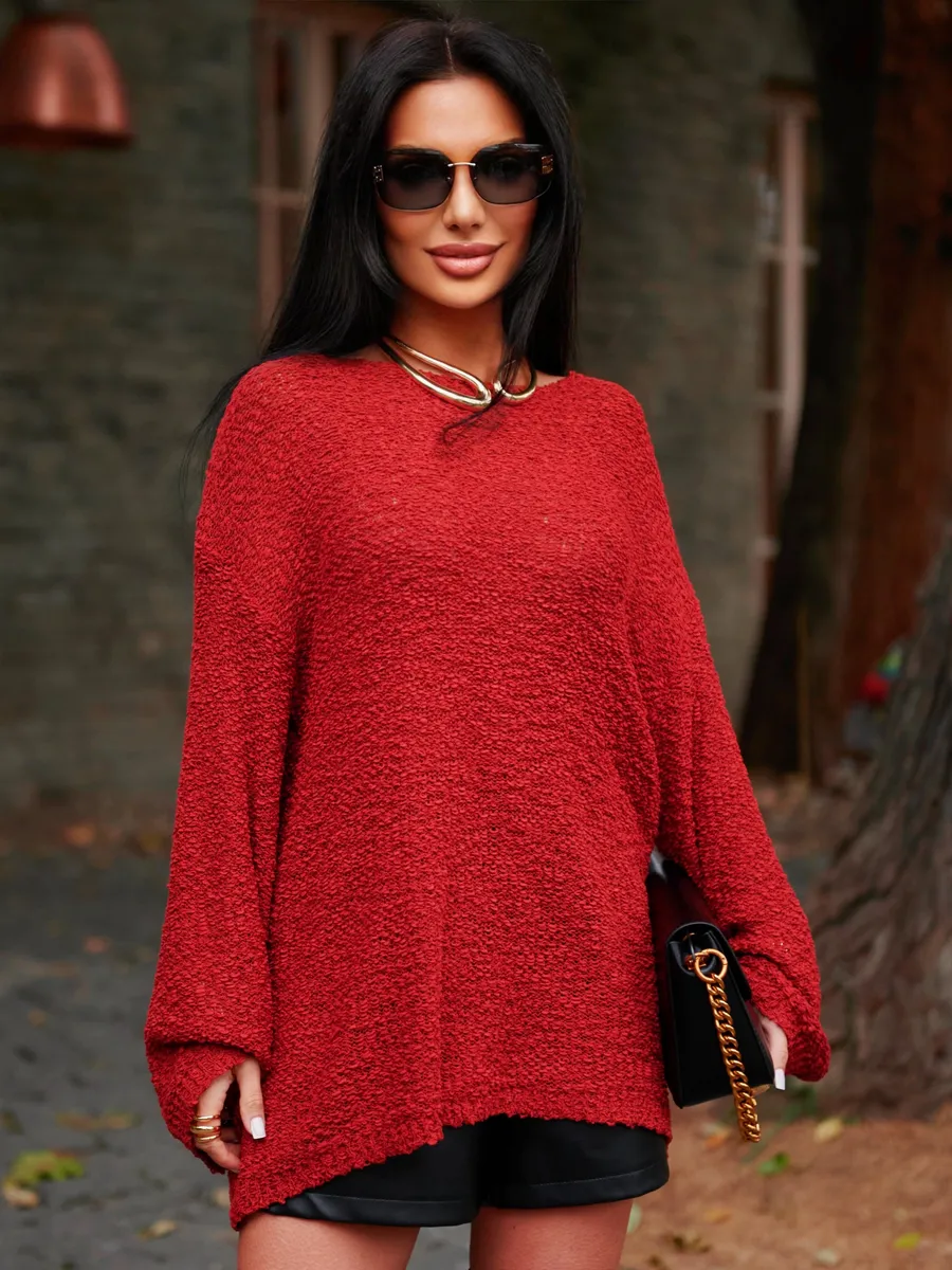 Бордовая кофта оверсайз вязаная нарядная