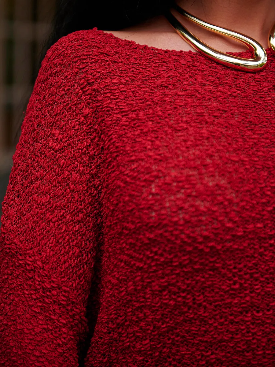 Бордовая кофта оверсайз вязаная нарядная