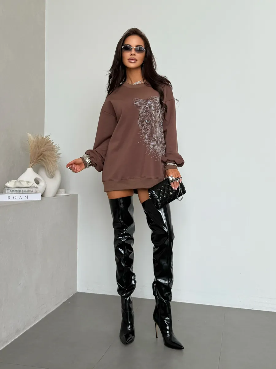 Коричневая кофта теплая оверсайз