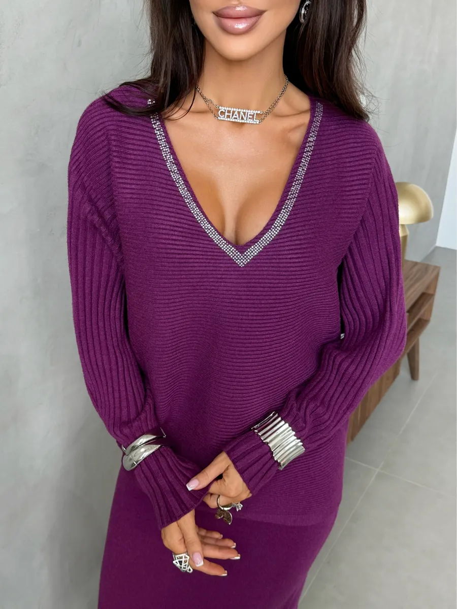 Фуксия теплый костюм с юбкой осенний трикотажный