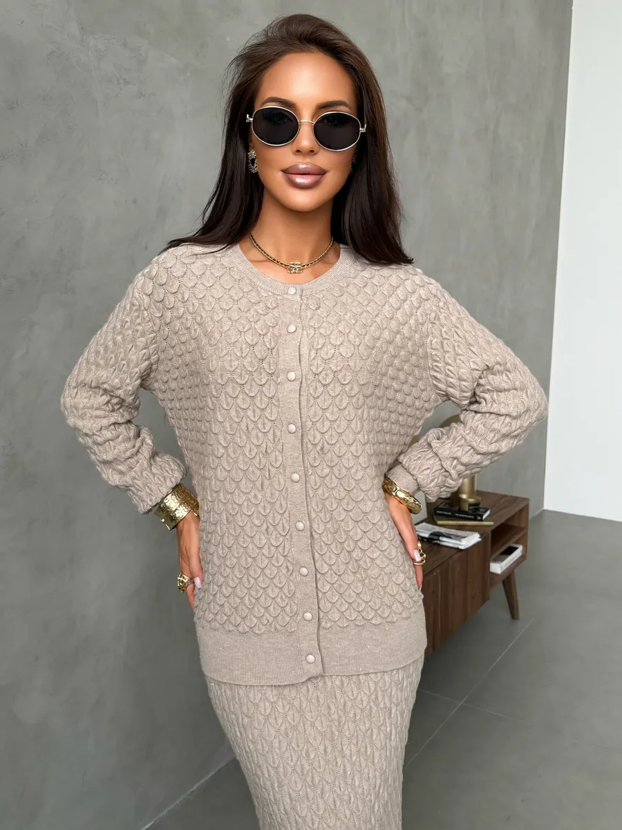 Капучино теплый костюм осенний с юбкой трикотажный