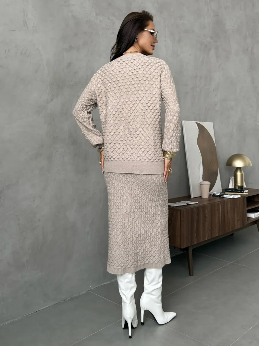 Капучино теплый костюм осенний с юбкой трикотажный