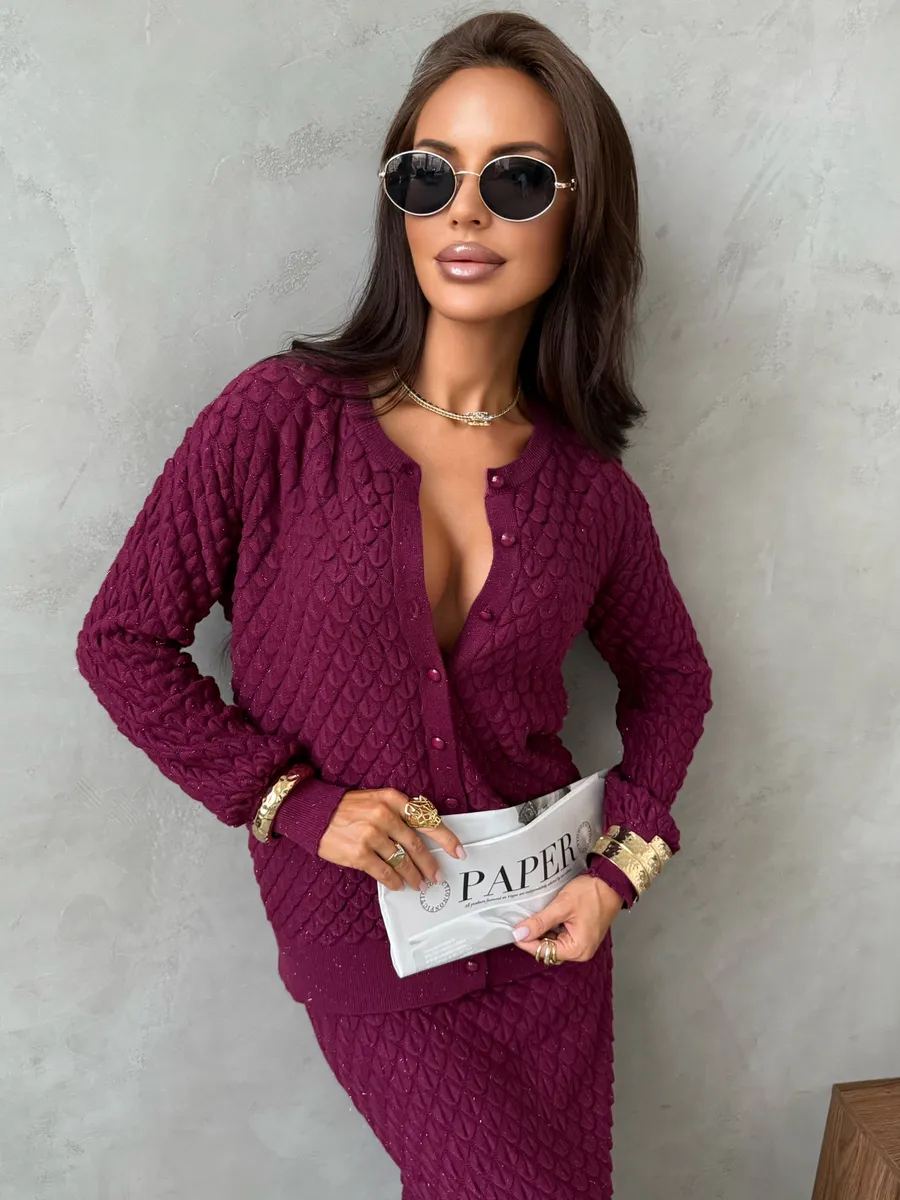 Бордовый теплый костюм осенний с юбкой трикотажный