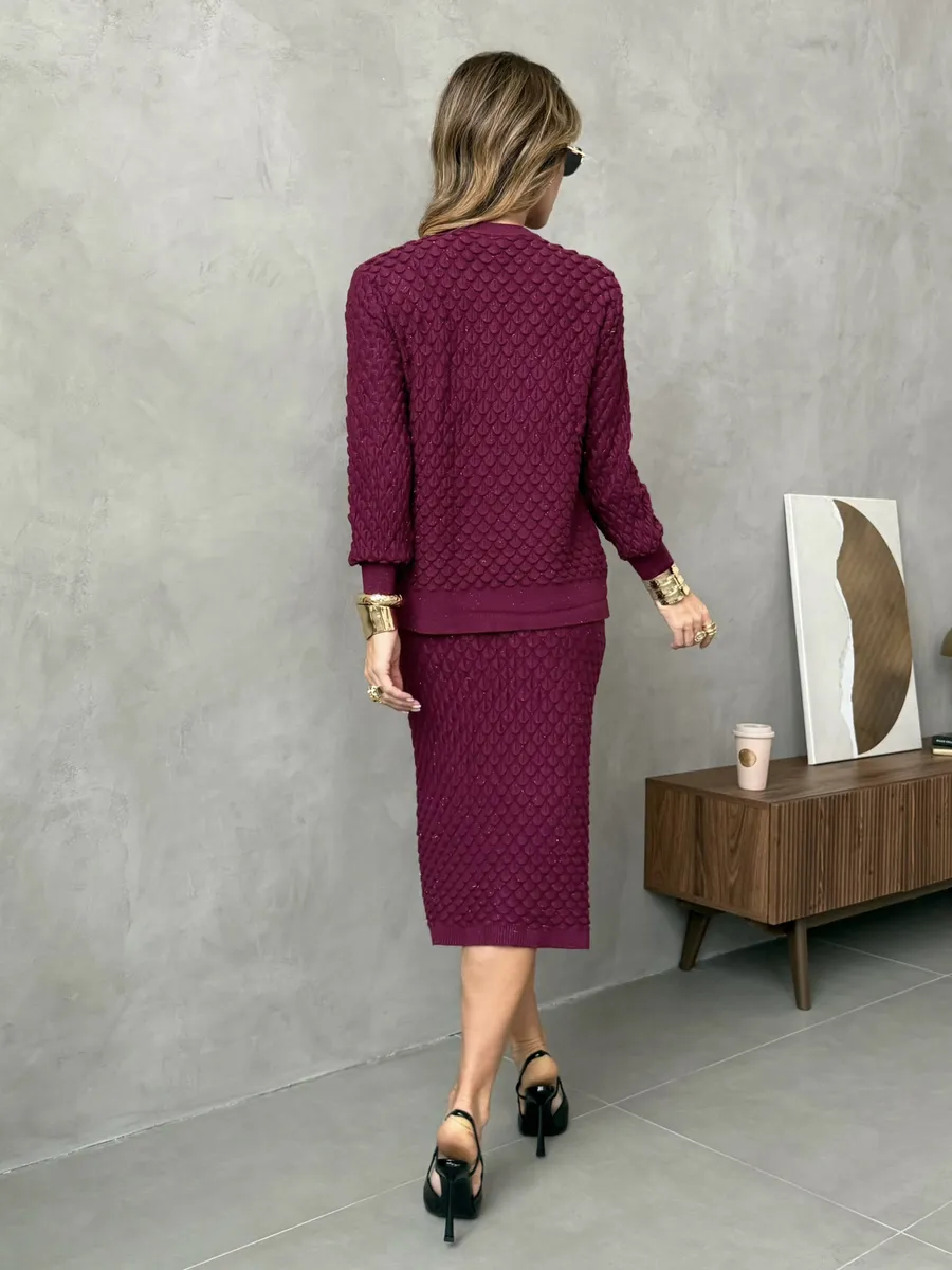 Бордовый теплый костюм осенний с юбкой трикотажный