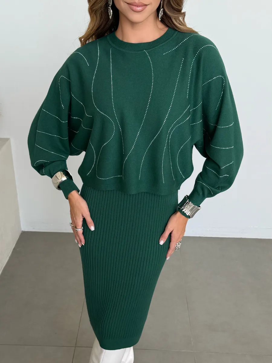 Зеленый костюм двойка трикотажный с платьем