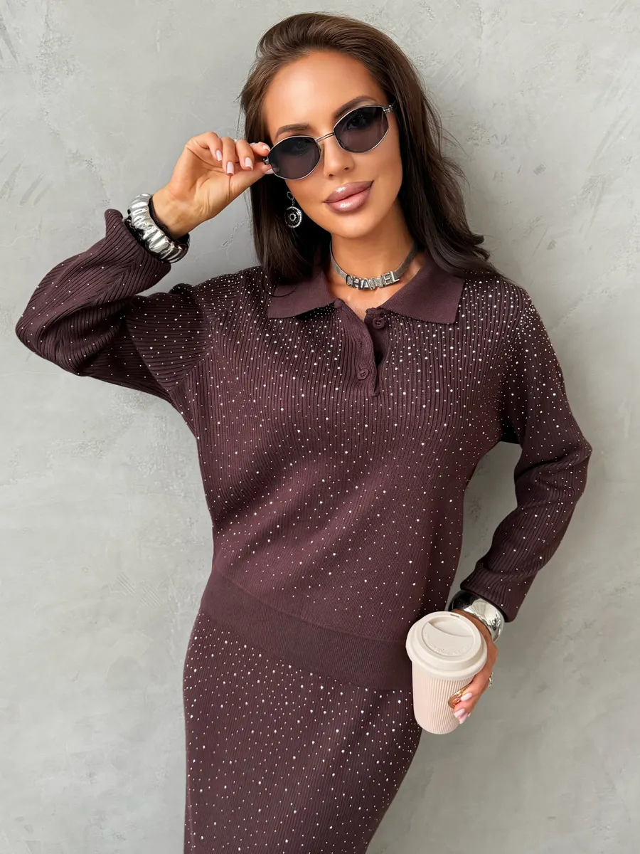 Костюм с юбкой теплый нарядный трикотажный