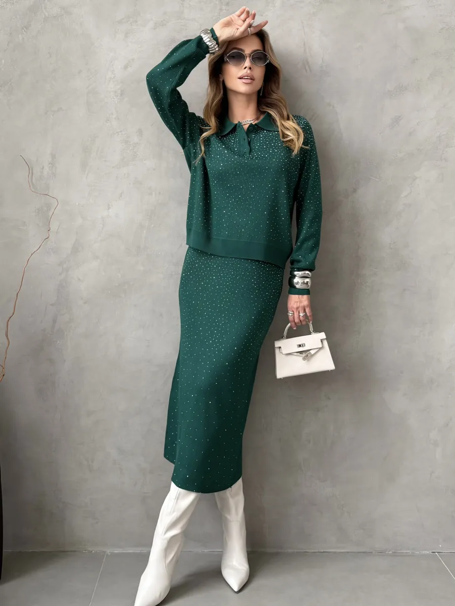 Костюм с юбкой теплый нарядный трикотажный