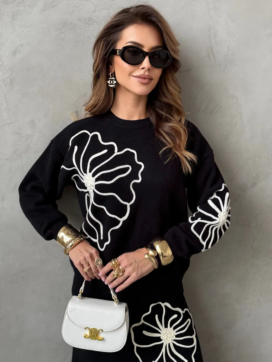 Теплый костюм с юбкой осенний трикотажный