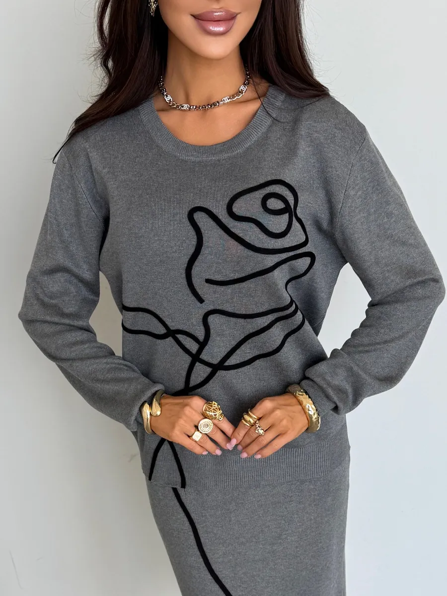 Теплый костюм с юбкой осенний трикотажный