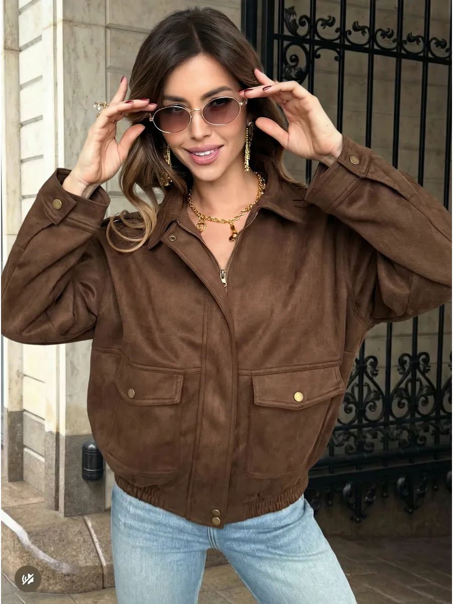 Куртка демисезонная бомбер замшевая