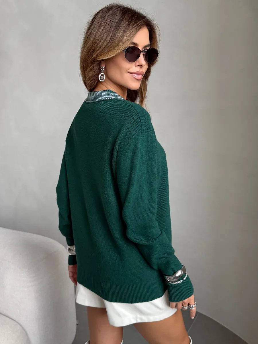 Зеленая кофта теплая трикотажная