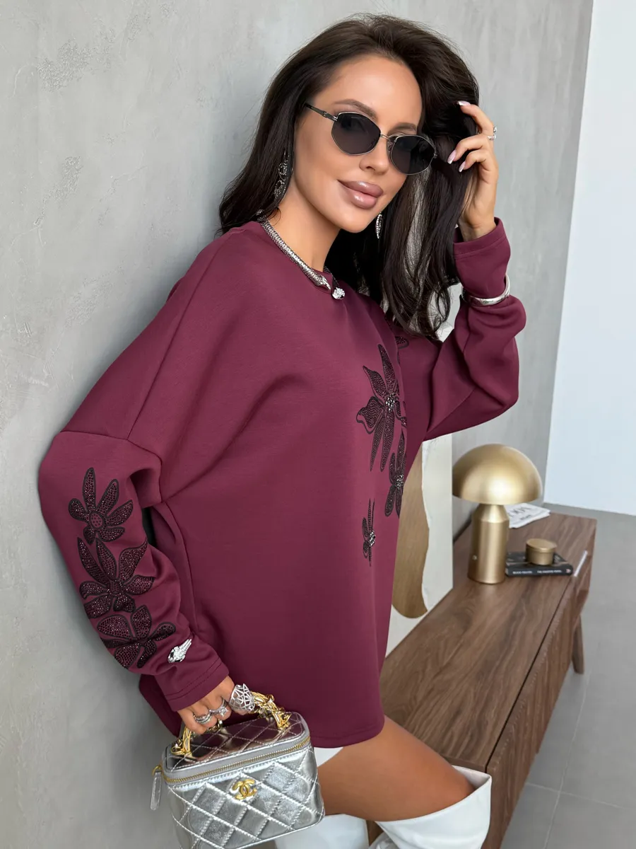 Бордовая кофта теплая нарядная оверсайз