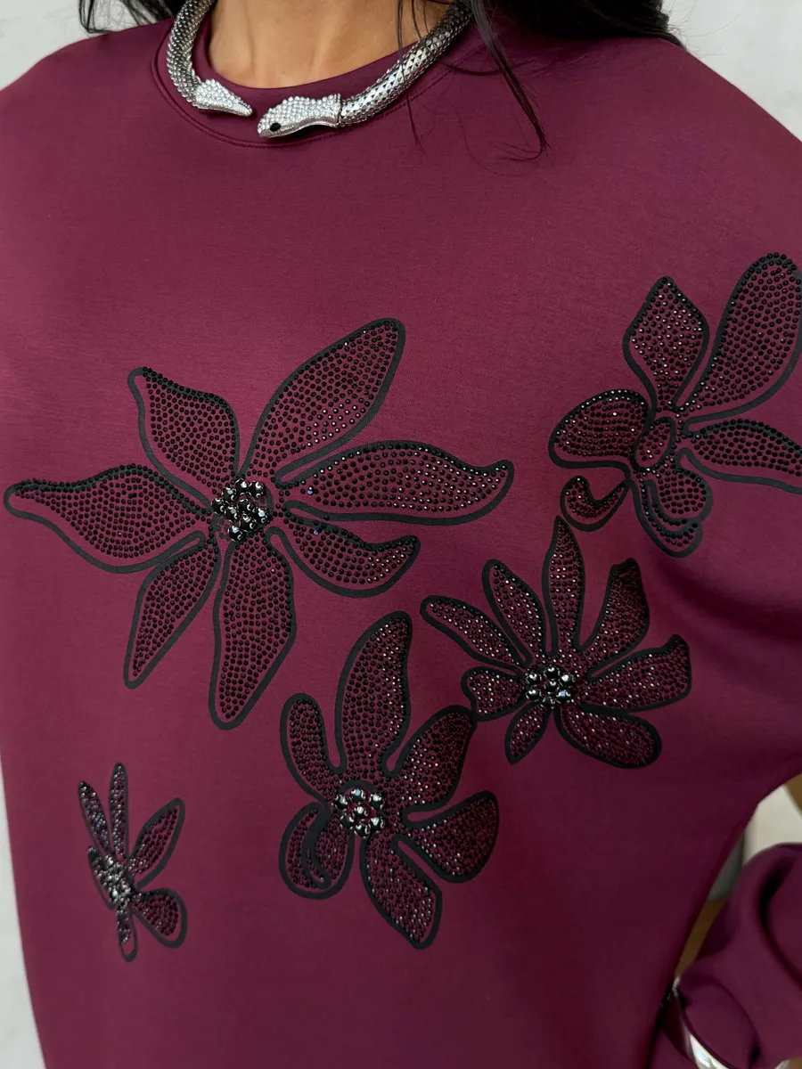 Бордовая кофта теплая нарядная оверсайз