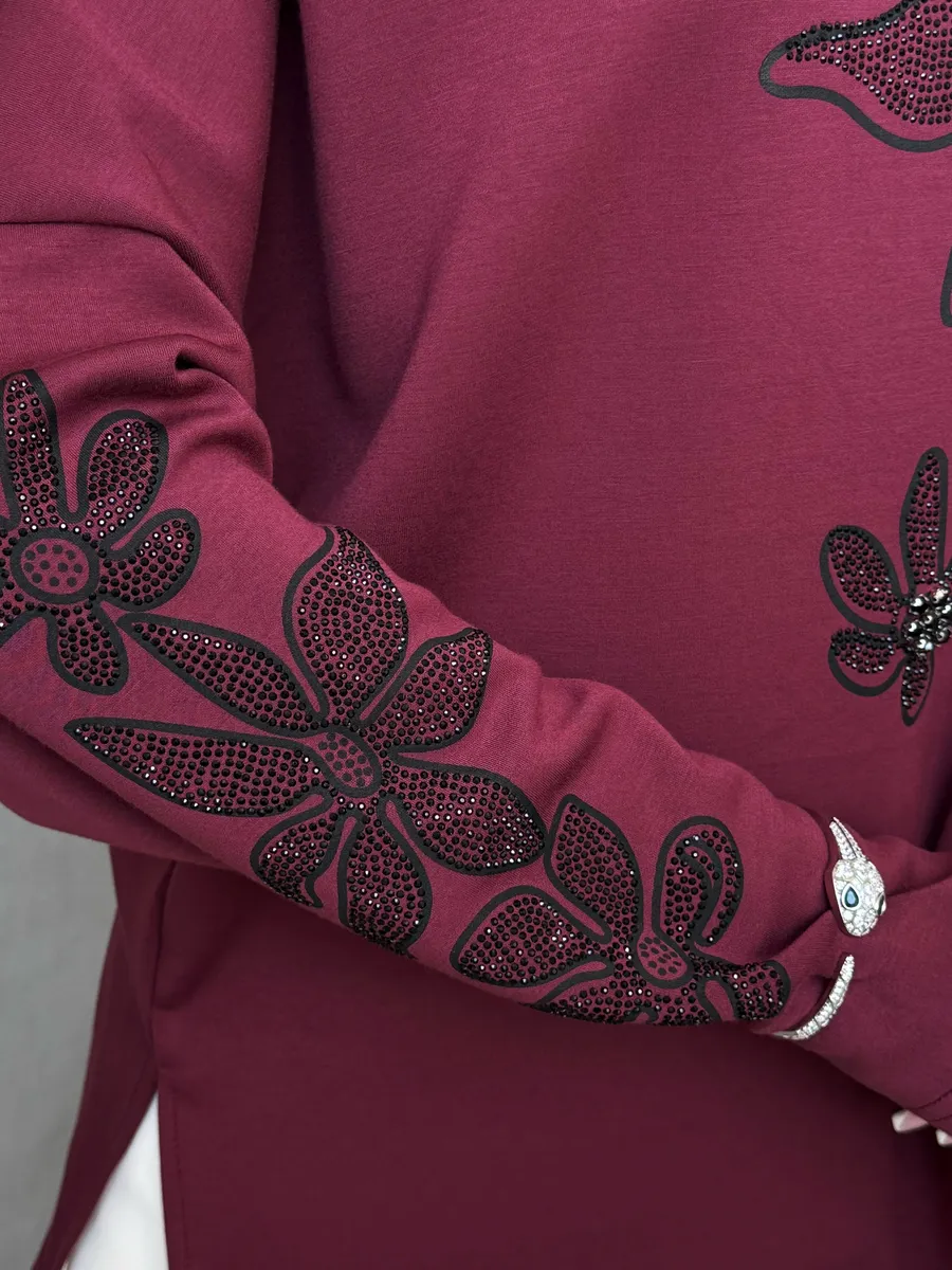 Бордовая кофта теплая нарядная оверсайз