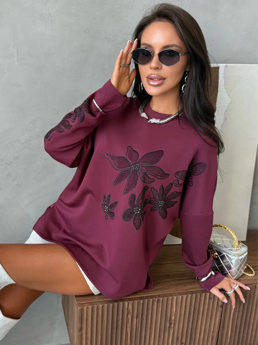 Бордовая кофта теплая нарядная оверсайз