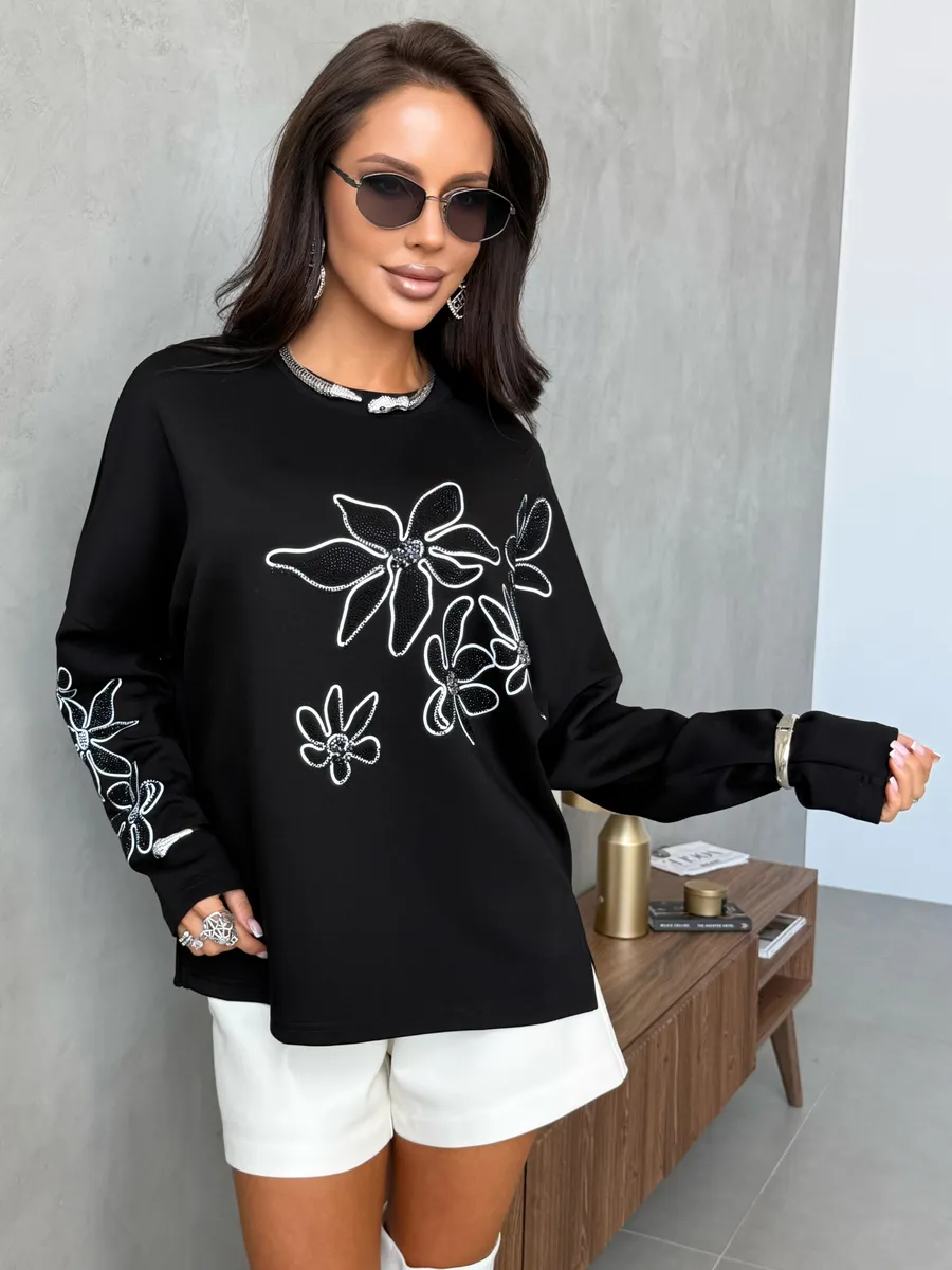 Черная кофта теплая нарядная оверсайз