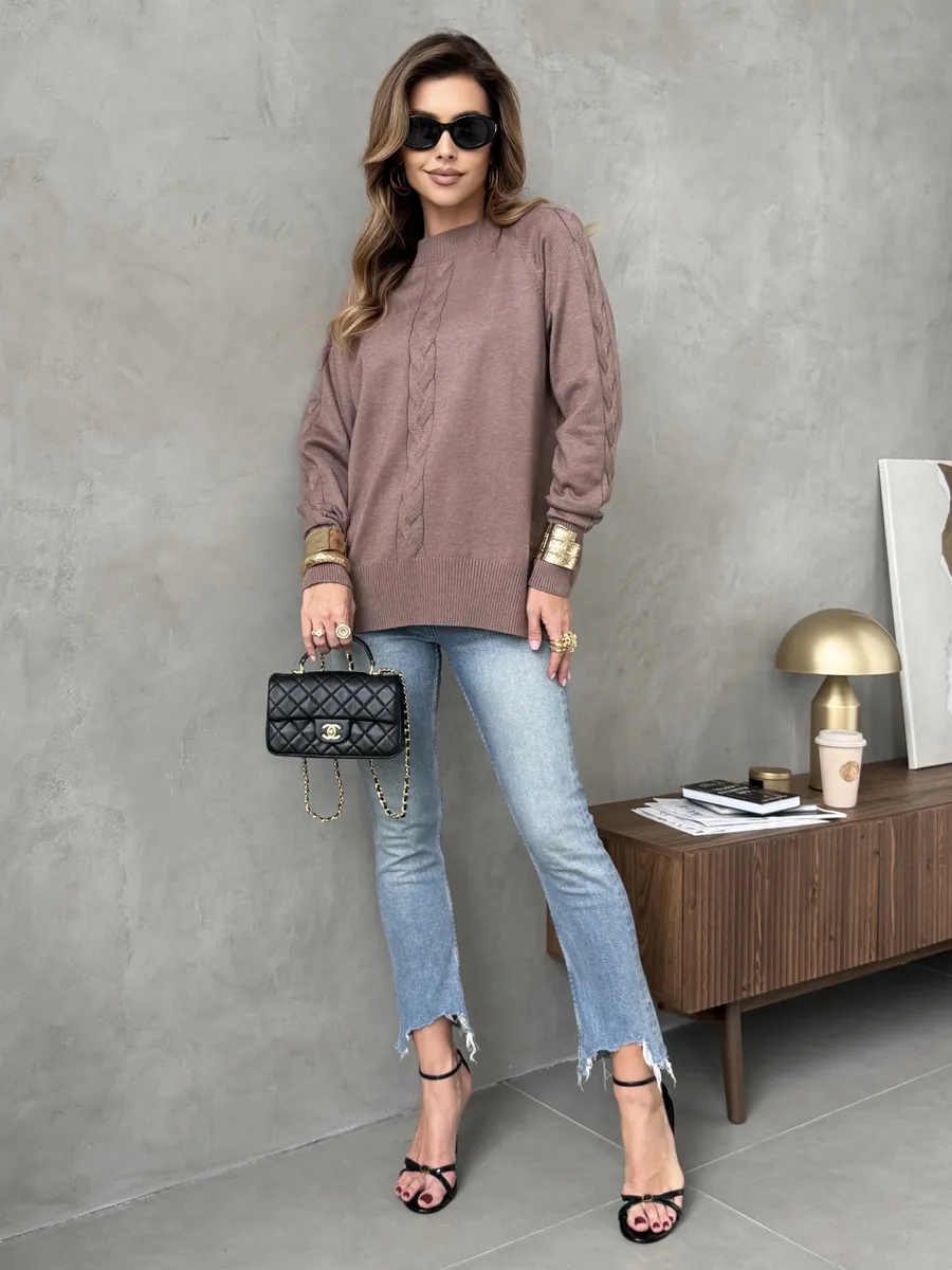 Коричневая кофта теплая оверсайз нарядная