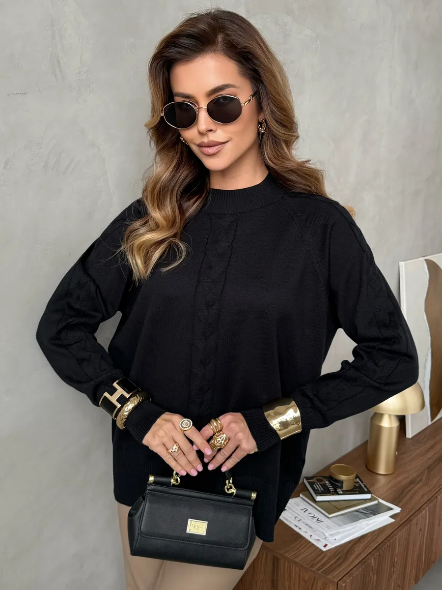 Черная кофта теплая оверсайз нарядная