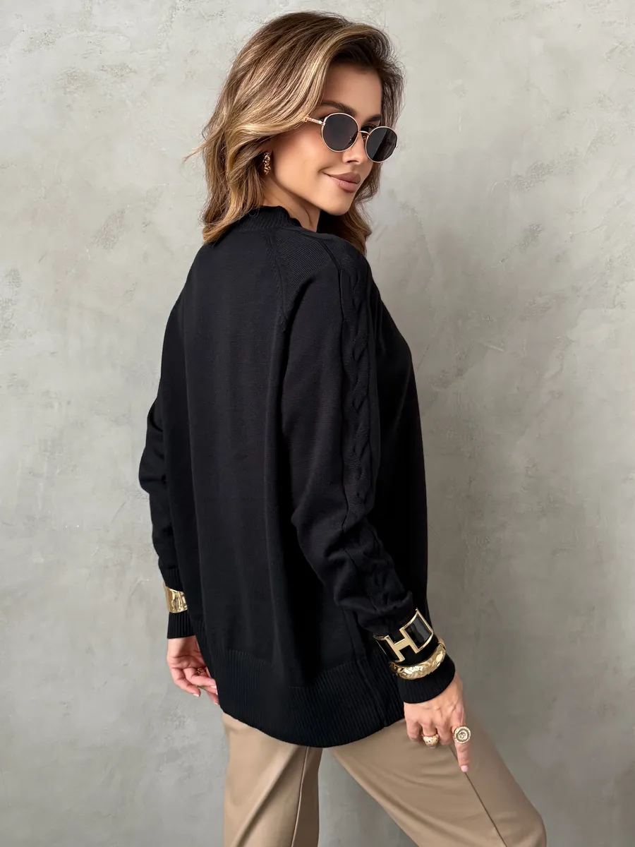 Черная кофта теплая оверсайз нарядная