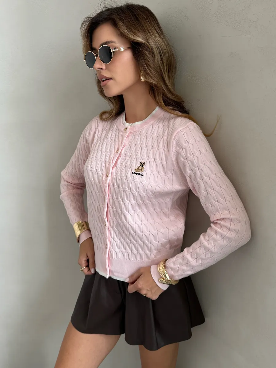 Розовая кофта теплая на пуговицах нарядная