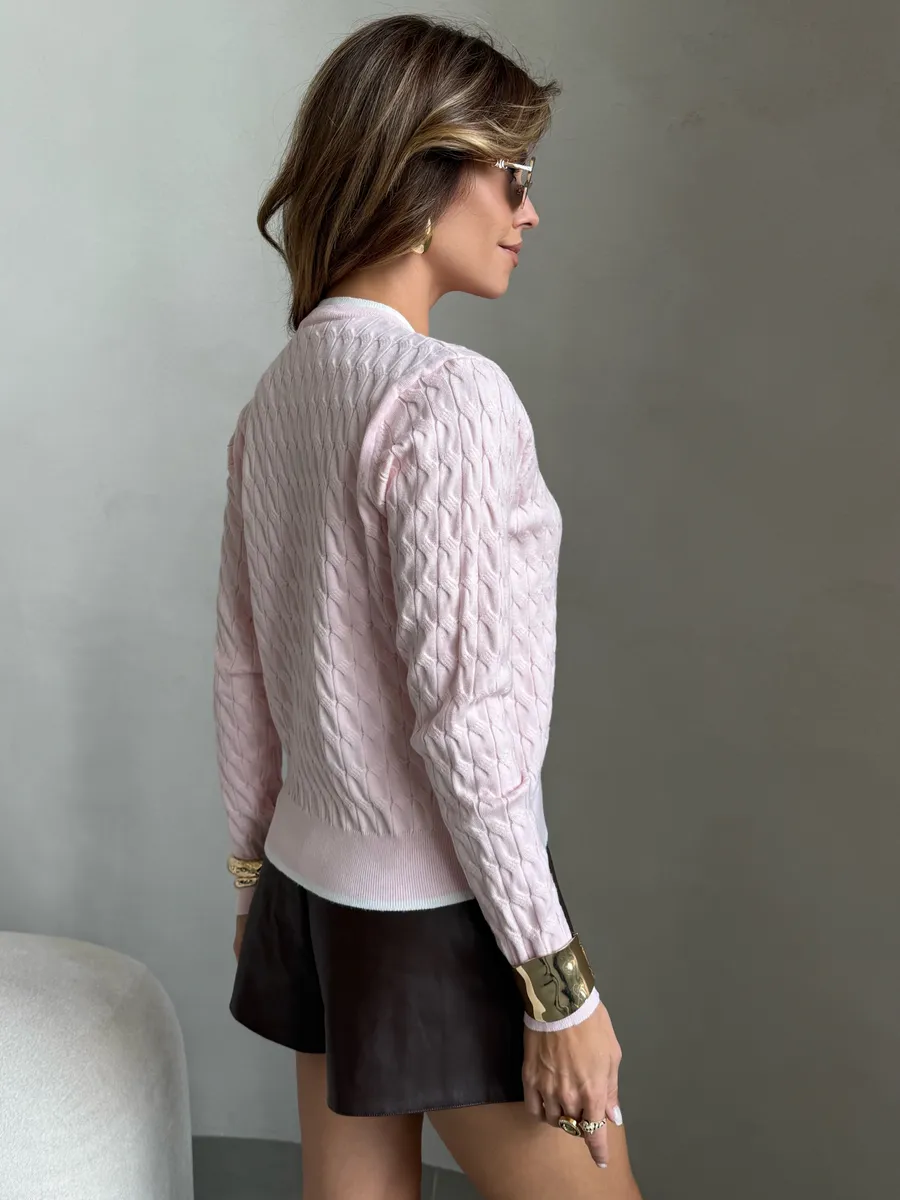 Розовая кофта теплая на пуговицах нарядная