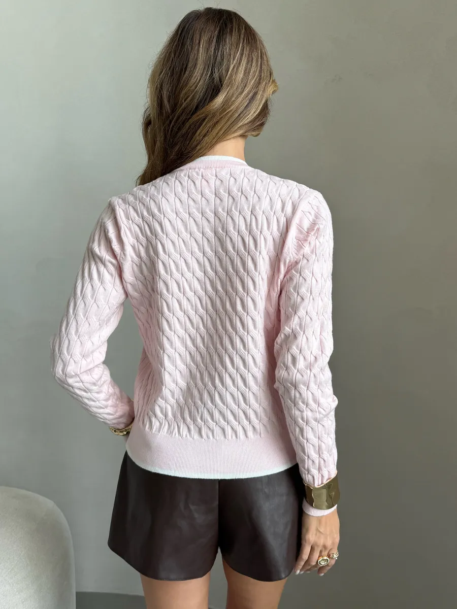 Розовая кофта теплая на пуговицах нарядная